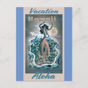 Hawaii Aloha Hula-Tänzerin Vintage-Reiseposter Postkarte