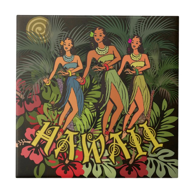 Hawaii Aloha Palm Hula Art Design Fliese (Vorderseite)