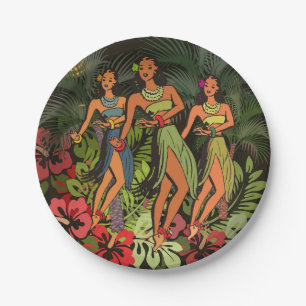 Hawaii Aloha Palm Hula Art Design Pappteller