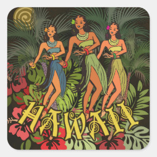 Hawaii Aloha Palm Hula Art Design Quadratischer Aufkleber