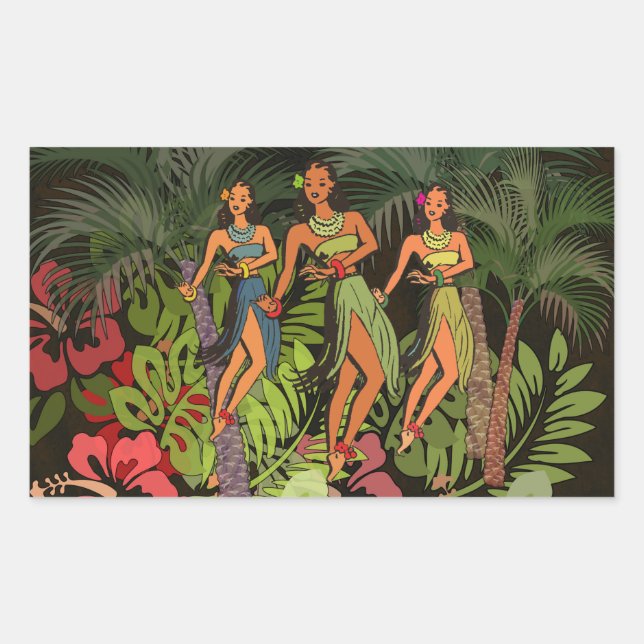 Hawaii Aloha Palm Hula Art Design Rechteckiger Aufkleber (Vorderseite)