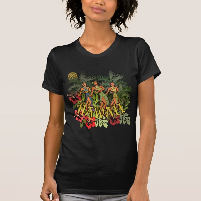 Hawaii Aloha Palm Hula Art Design T-Shirt (Vorderseite)