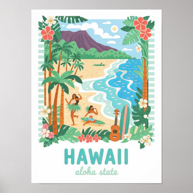 Hawaii Aloha Staat USA Summer Travel Poster (Vorne)