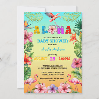 Hawaii Aloha Tropical Floral Flamingo Baby Dusche Einladung