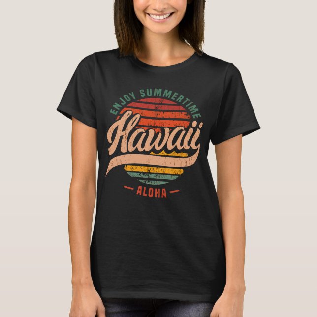 Hawaii Aloha Vintager Sonnenuntergang Retrowirbel T-Shirt (Vorderseite)