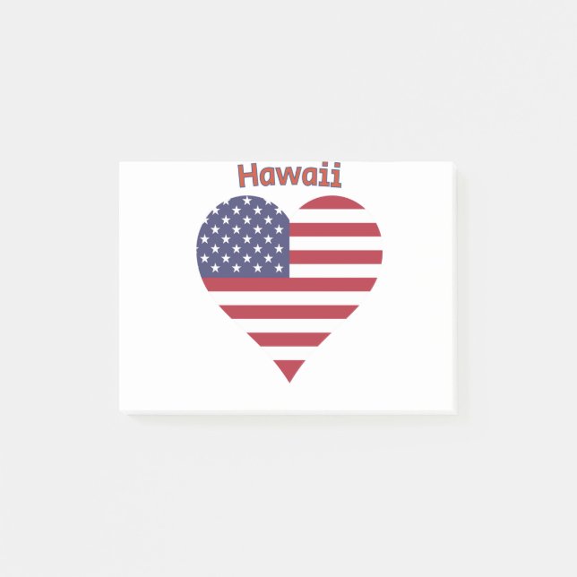 Hawaii American Flag Herz Post-it Klebezettel (Vorderseite)