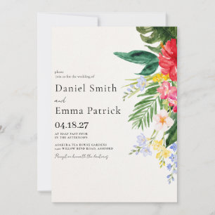 Hawaii-Aquarell-Tropische-Blumen-Hochzeit Einladung