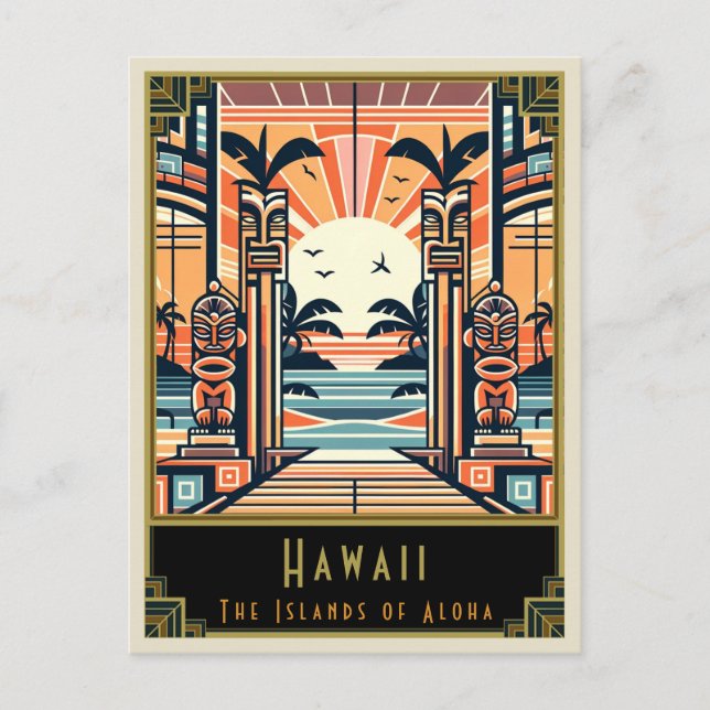 Hawaii | Art Deco Postkarte (Vorderseite)