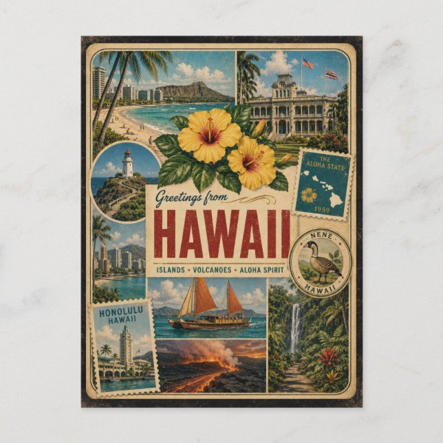 Hawaii Authentische Vintage-Postkarte Postkarte (Vorderseite)
