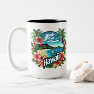 Hawaii Beach Mountains Tropische Blume Zweifarbige Tasse
