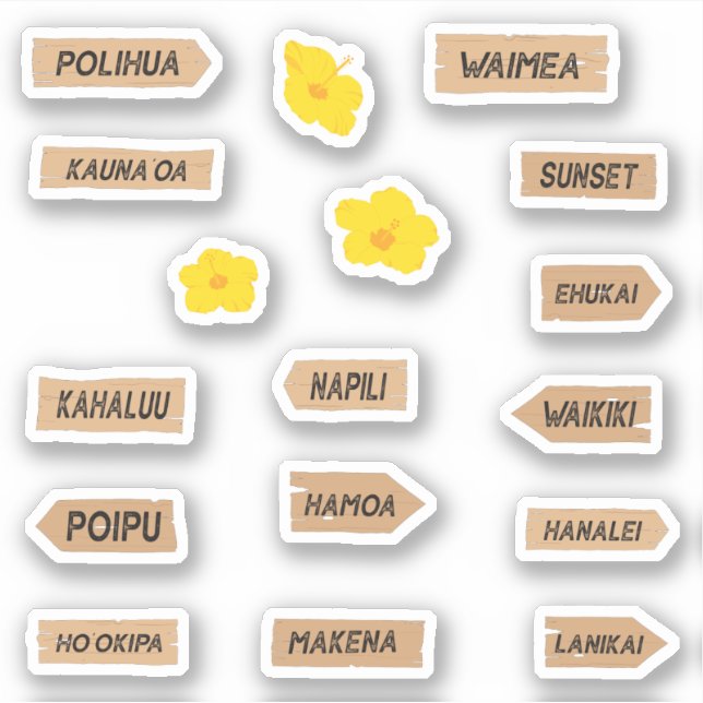 Hawaii Beach Names und Hibiskus Blume Aufkleber (Vorderseite)