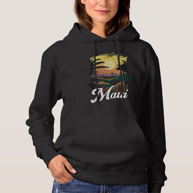 Hawaii Beach Sunset Ocean Maui Aloha Retro Hawaiia Hoodie (Vorderseite)