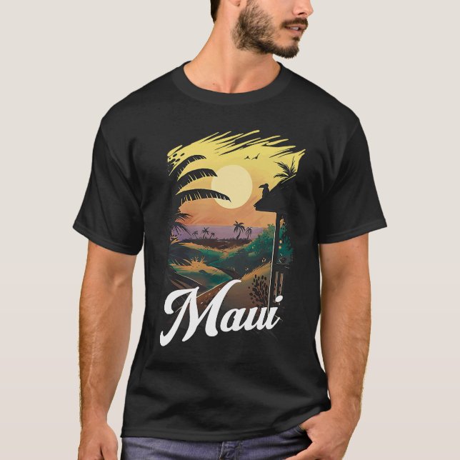 Hawaii Beach Sunset Ocean Maui Aloha Retro Hawaiia T-Shirt (Vorderseite)