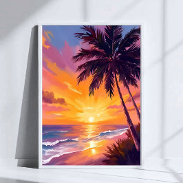 Hawaii Beach Sunset Painting Travel Poster