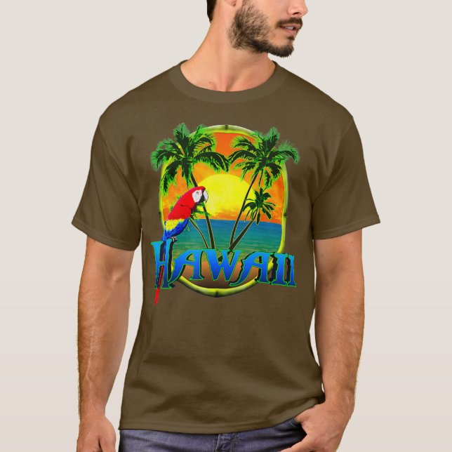 Hawaii Beach Sunset Parrot T-Shirt (Vorderseite)