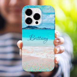 Hawaii Beach Tropical Girly Blue Confetti Custom iPhone 16 Pro Hülle