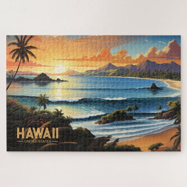 Hawaii Beach Tropical Paradise Vintage Malerei Puzzle (Horizontal)