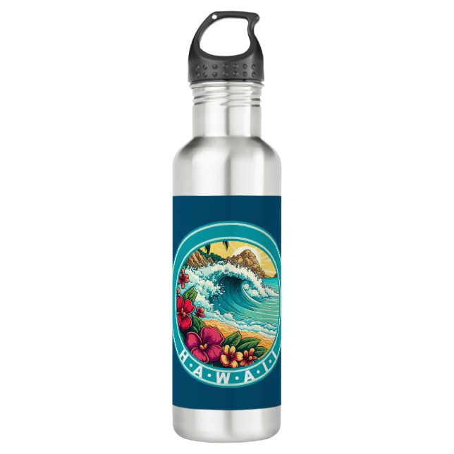 Hawaii Beach Waves Edelstahlflasche (Vorderseite)