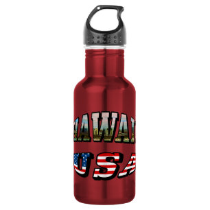 Hawaii-Bild und USA-Flagge-Text Edelstahlflasche