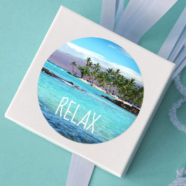 Hawaii Blue Ocean Green Palm Trees Beach Relax Runder Aufkleber