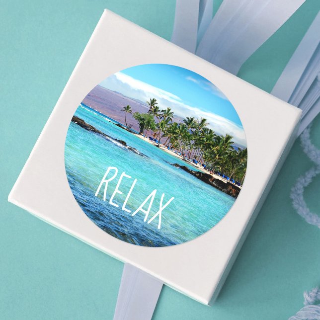 Hawaii Blue Ocean Green Palm Trees Beach Relax Runder Aufkleber (Von Creator hochgeladen)