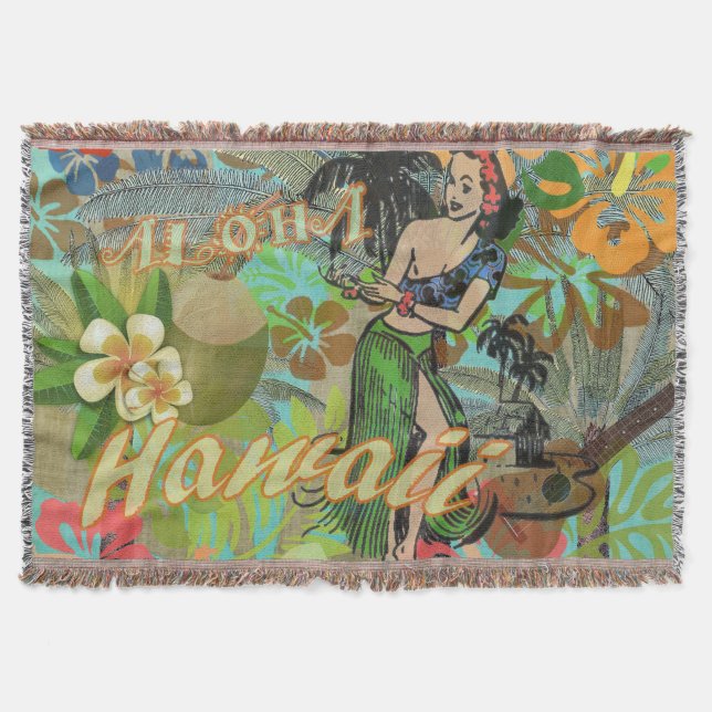 Hawaii Blume Hula Vintage Blumengrafik Decke (Vorderseite)