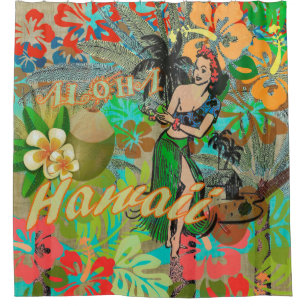Hawaii Blume Hula Vintage Blumengrafik Duschvorhang