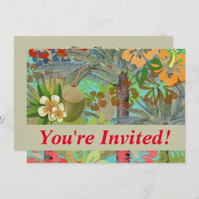 Hawaii Blume Hula Vintage Blumengrafik Einladung (Vorne/Hinten)