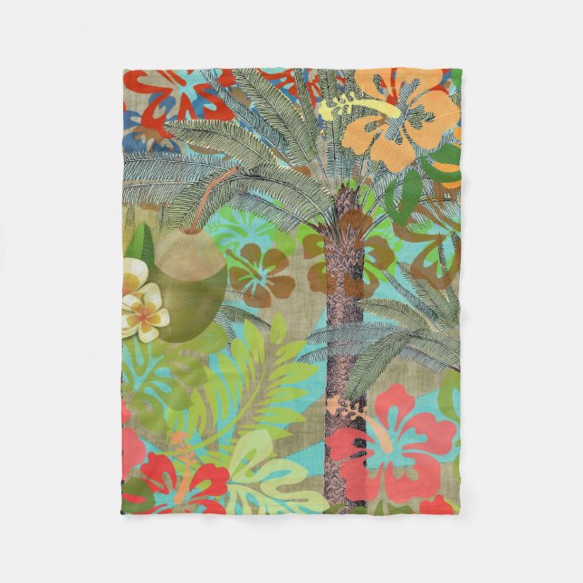 Hawaii Blume Hula Vintage Blumengrafik Fleecedecke (Vorderseite)