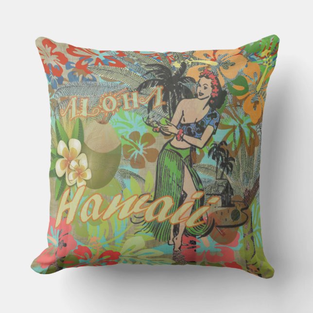 Hawaii Blume Hula Vintage Blumengrafik Kissen (Vorderseite)