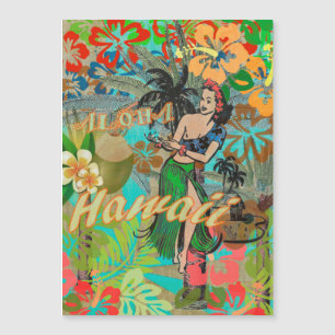 Hawaii Blume Hula Vintage Blumengrafik Magnetkarte