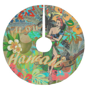 Hawaii Blume Hula Vintage Blumengrafik Polyester Weihnachtsbaumdecke