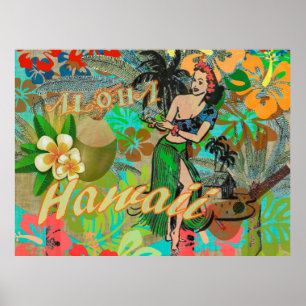 Hawaii Blume Hula Vintage Blumengrafik Poster
