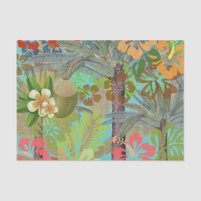 Hawaii Blume Hula Vintage Blumengrafik Seidenpapier (Vorderseite)