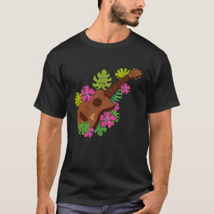 Hawaii-Blumen-Ukulele-Spieler-Musik-Grafik T-Shirt