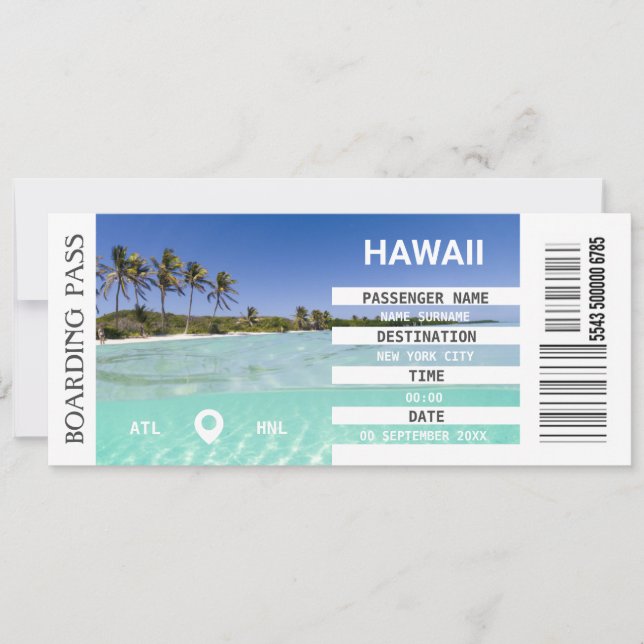 Hawaii Boarding Pass Wochenende Einladung (Vorderseite)