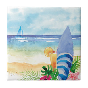 Hawaii-Brandungs-Ferien - Aquarell-Kunst Fliese