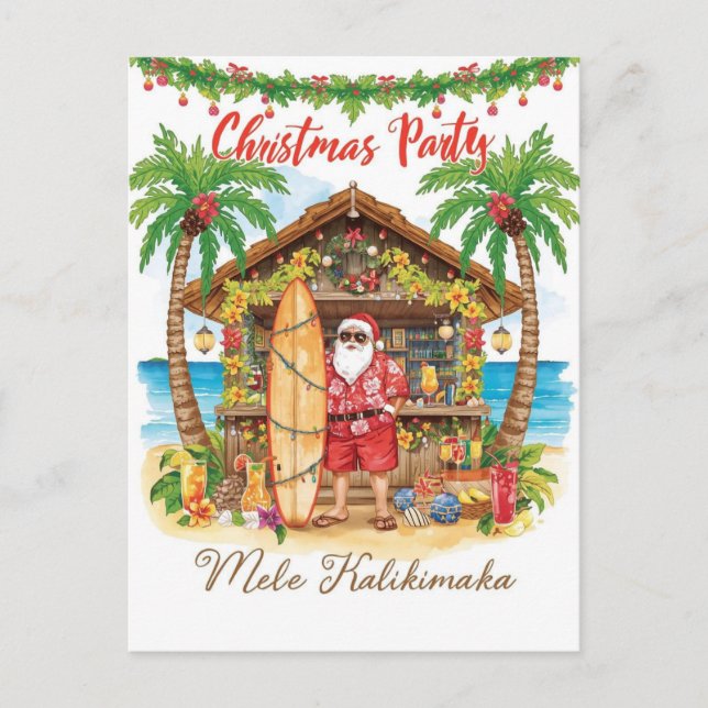 Hawaii Christmas with Santa Claus  Feiertagspostkarte (Vorderseite)