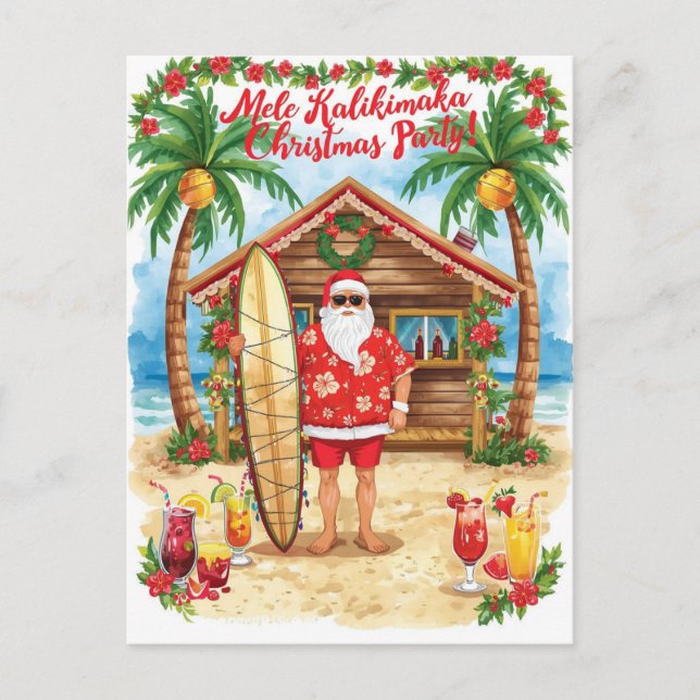 Hawaii Christmas with Santa Claus  Feiertagspostkarte (Vorderseite)