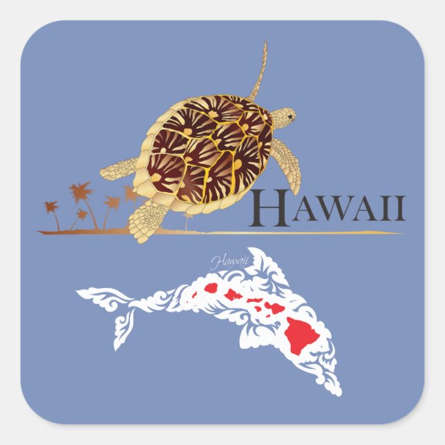 Hawaii Dolphins Turtle Quadratischer Aufkleber (Vorderseite)