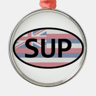 Hawaii Flag Standup Paddling Silbernes Ornament