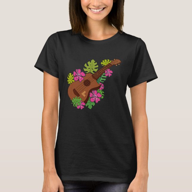 Hawaii Floral Ukulele Player Music Graphic T-Shirt (Vorderseite)