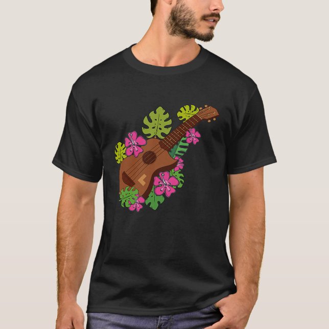 Hawaii Floral Ukulele Player Music Graphic T-Shirt (Vorderseite)