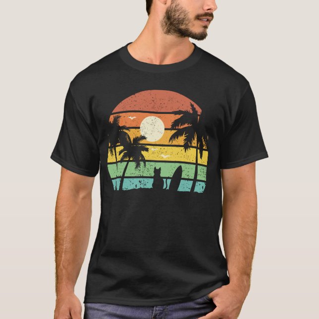 Hawaii Funny Surfen Katze Urlaub T-Shirt (Vorderseite)
