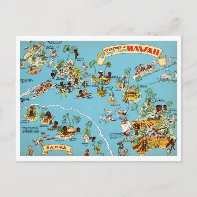 Hawaii Funny Vintag Map Postkarte (Vorderseite)