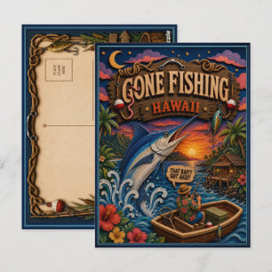 Hawaii Gone Fishing Blauer Marlin Postkarte