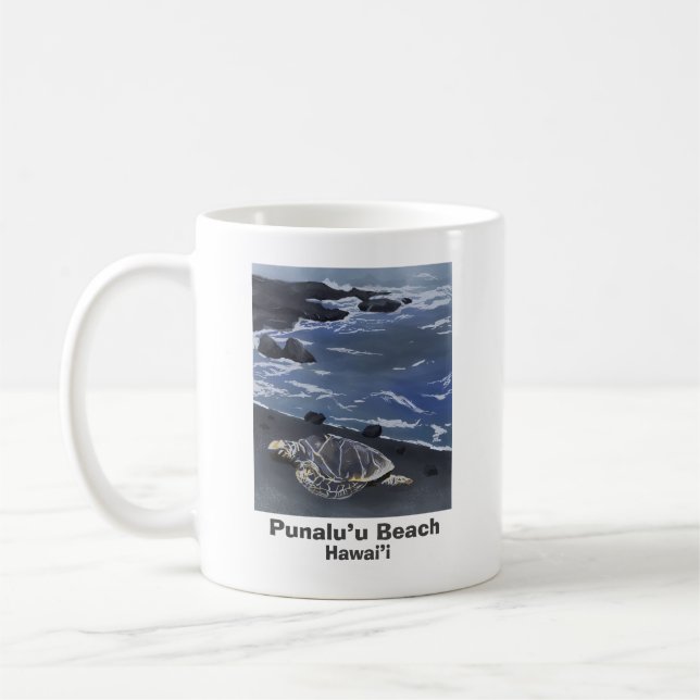Hawaii Green Sea Turtle on Black Sand Beach  Coffe Kaffeetasse (Links)