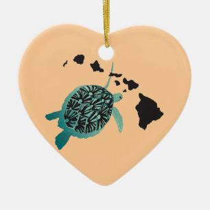 Hawaii-Grünmeerschildkröten und Hawaii-Inseln Keramik Ornament