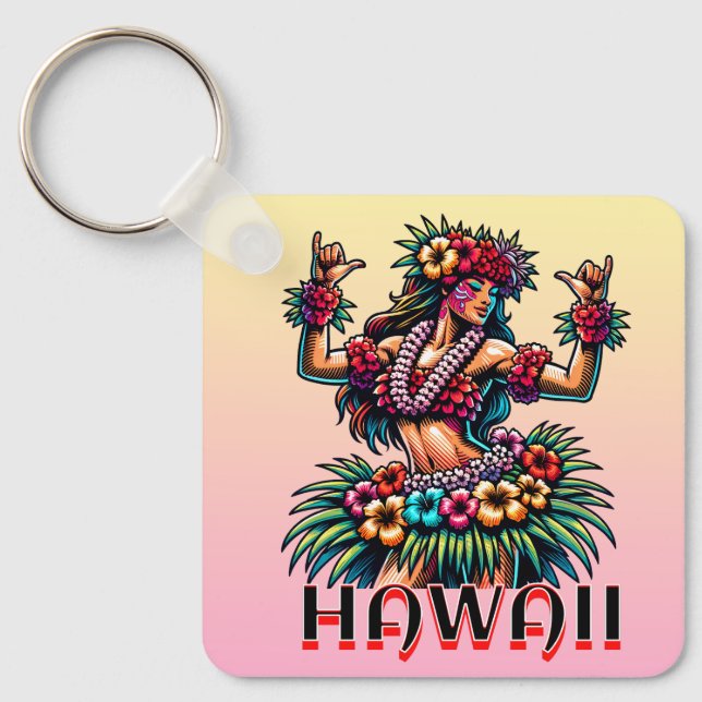 Hawaii | Hawaiian Hula Dancer Personalisiert Schlüsselanhänger (Vorderseite)