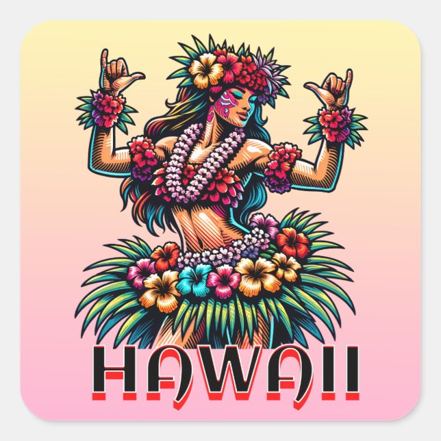 Hawaii | Hawaiian Hula Dancer Quadratischer Aufkleber (Vorderseite)